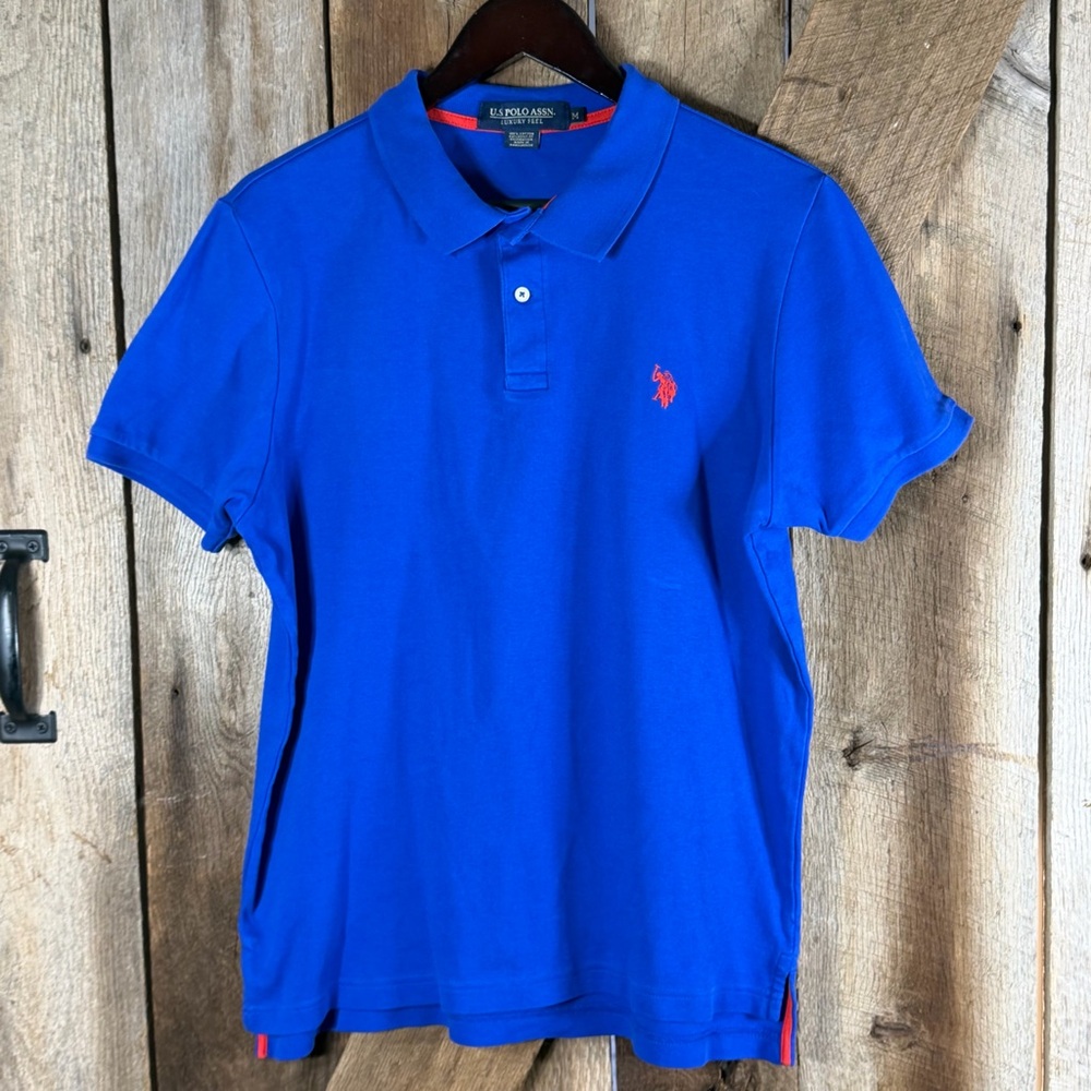 Men's US Polo Assn LUXURY FEEL Blue Cotton Polo Shirt Size M